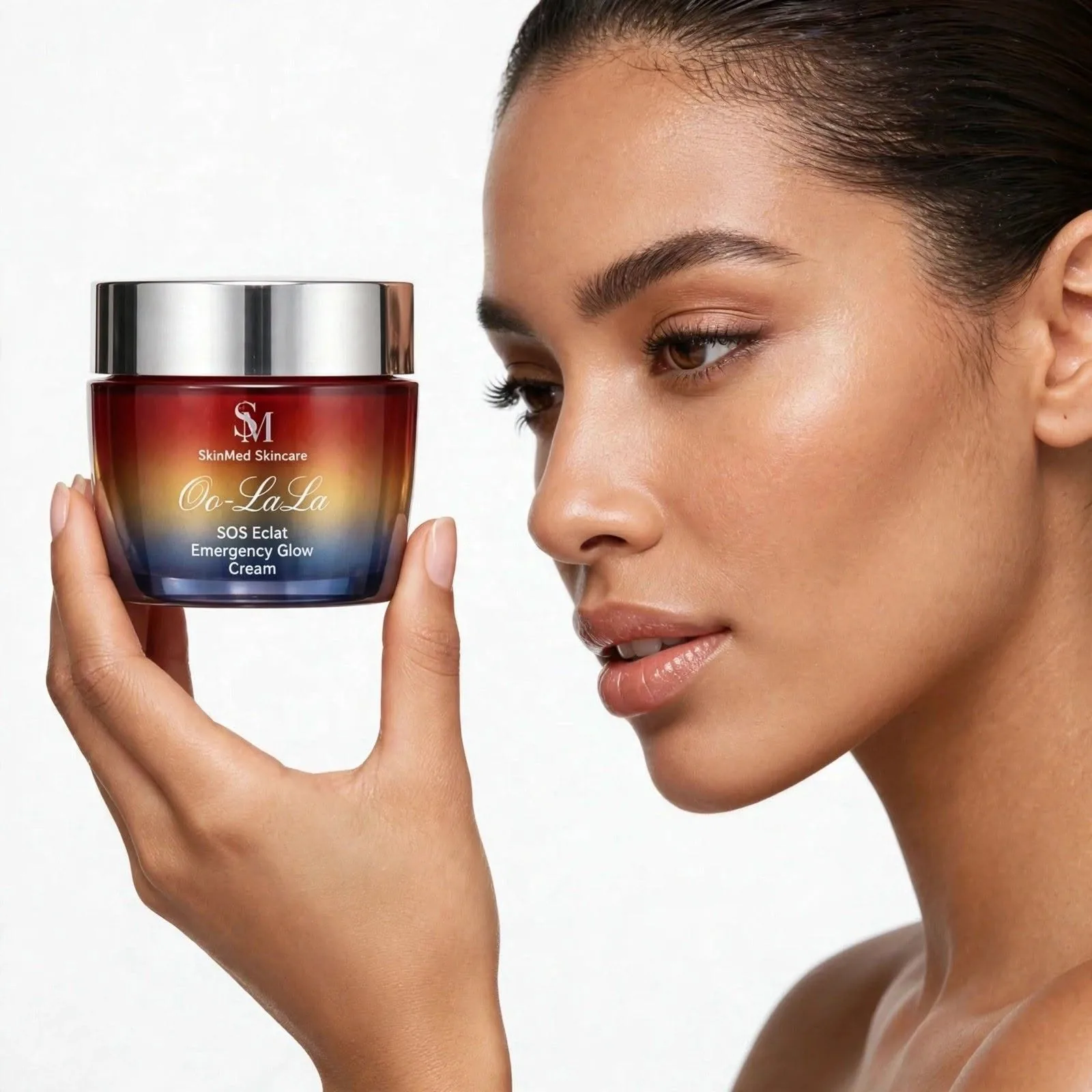 Woman holding Oo-La-La SOS Éclat Glow Cream
